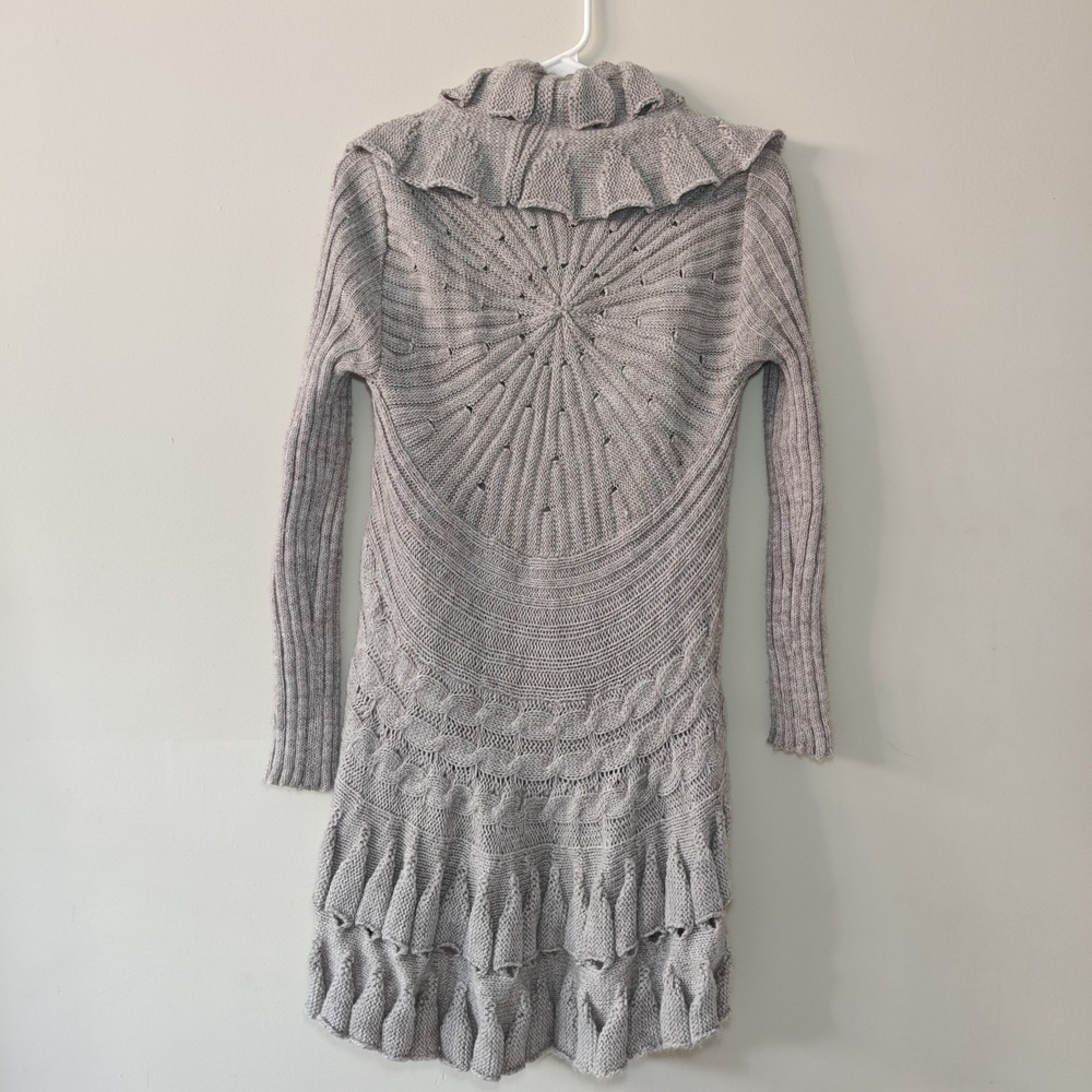 John Fashion Womens Knit Cardigan Sweater Small Open Front Drape Gray Ruffle Y2K - Picture 5 of 7